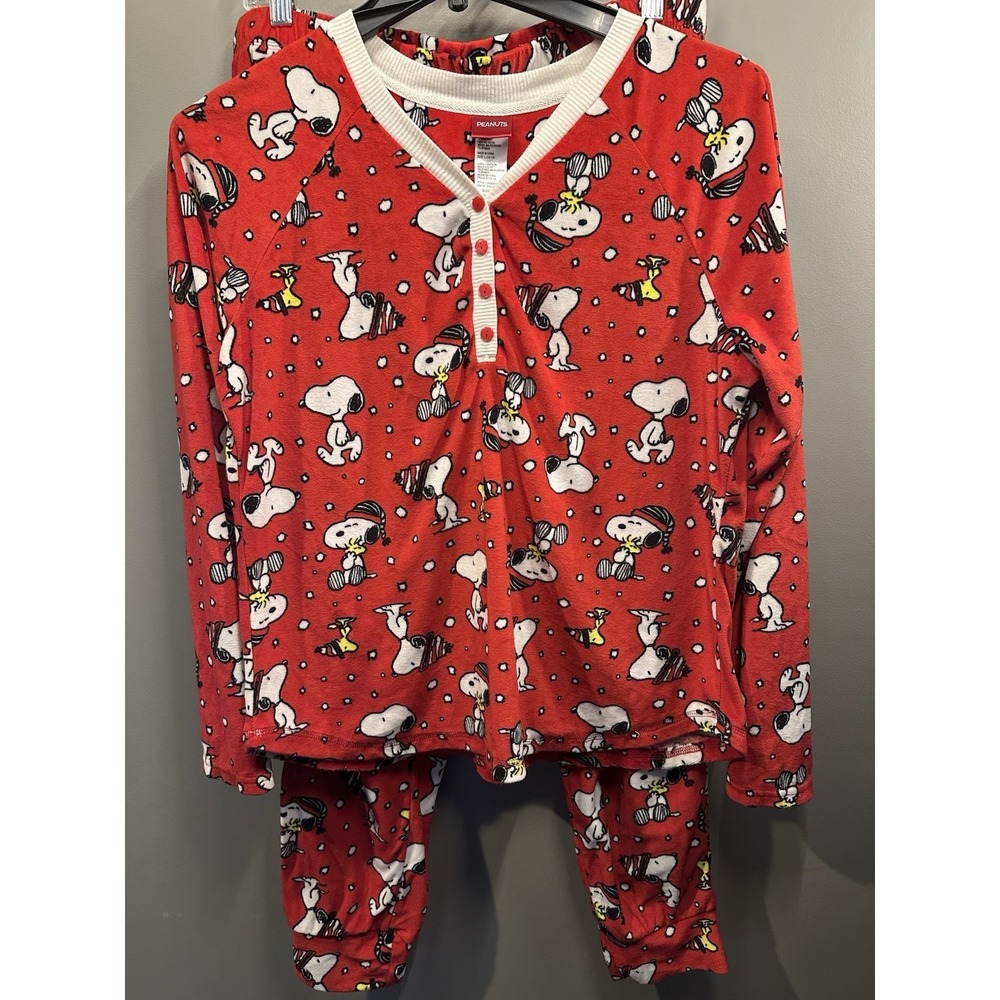 Snoopy / Woodstock Peanuts Women's SZ L Pajama Set Red Snoopy Woodstock